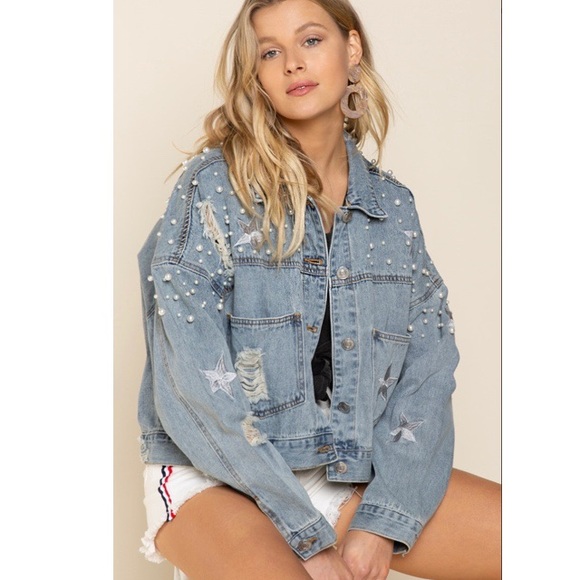 POL Jackets & Blazers - POL Distressed and Embellished Jean Jacket